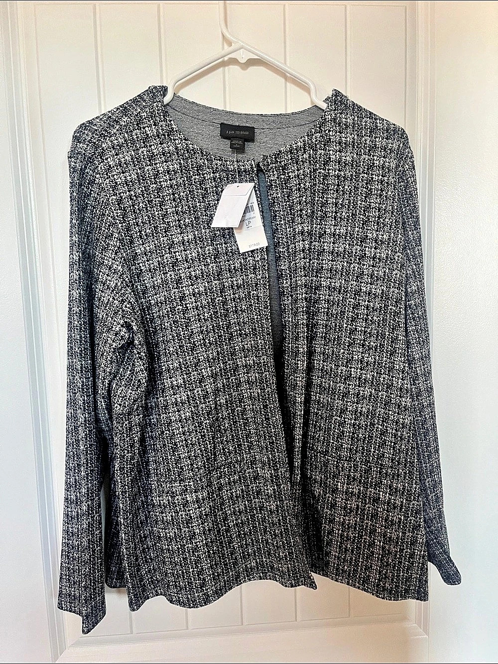 J.Jill Wearever Textured Sweater-Jacket Black & White Large petite